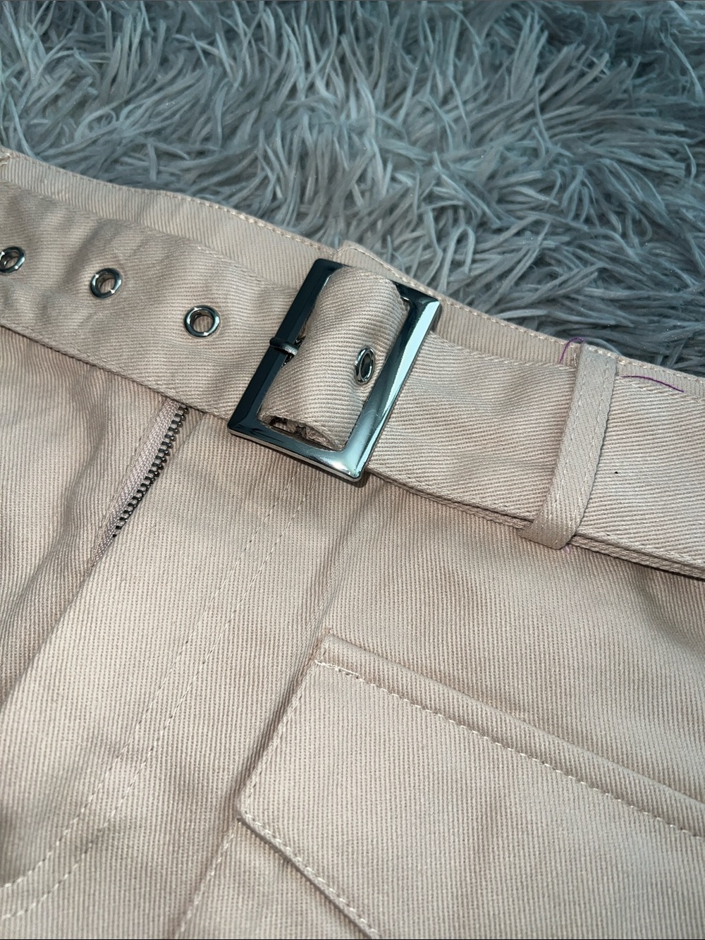 SHEIN Men's Tan Cotton Twill Chinos with Silver Buckle Belt